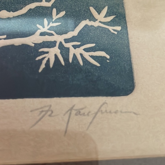 Night Owl print numbered and signed by artist. Blue and tan coloring. - Picture 5 of 5